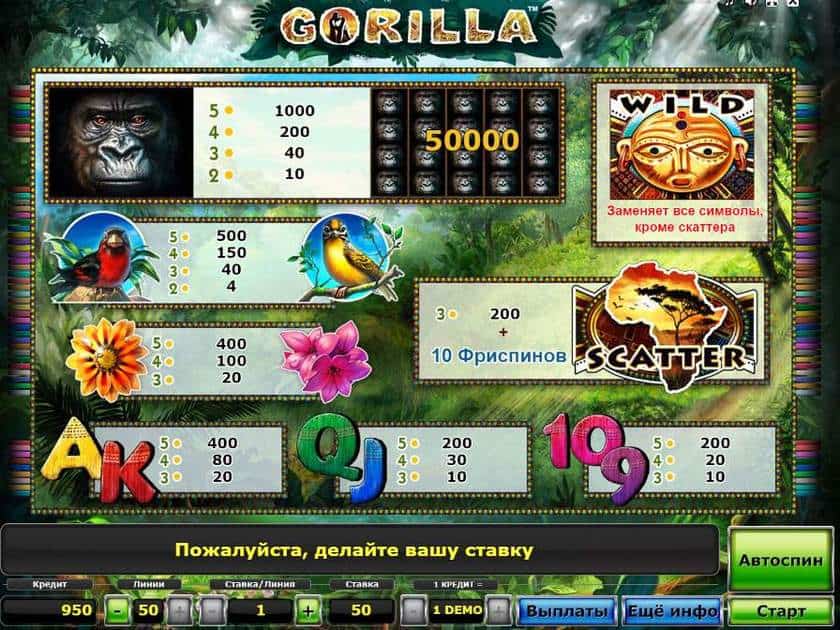 Символы в автомате Gorilla